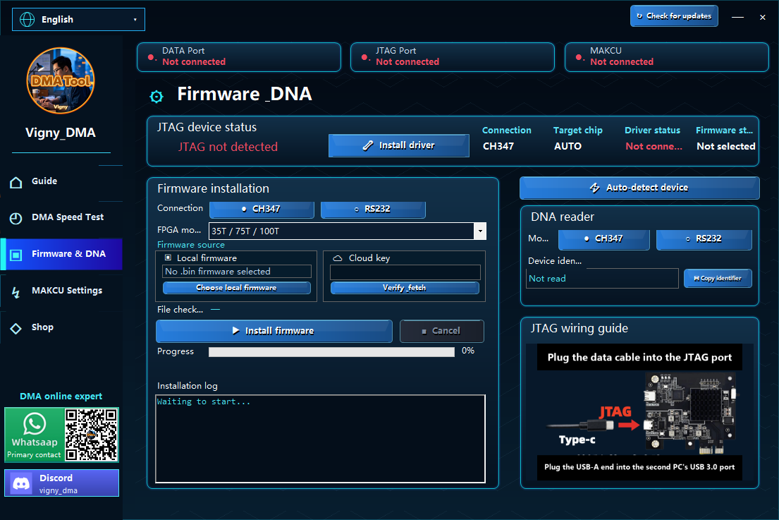 Vigny DMA Tool firmware and DNA screen